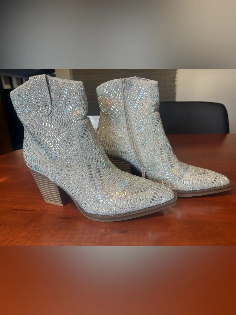 Amazon Silver Crystal-Embellished Ankle Booties